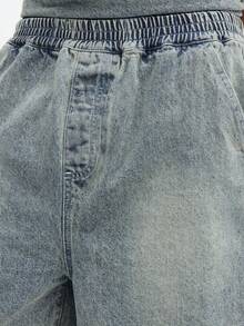 SUMWON Bộ đồ hai mảnh gồm áo polo và quần short denim, màu xanh nhạt, mài đá, phong cách vintage, thích hợp cho nam giới mùa hè. - Màu xanh lam - Xem 6