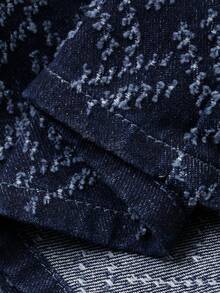 Dazy Plus 时尚V领宽松短袖休闲拼接荷叶边长款牛仔连衣裙，适合大码女性穿着。 - 藍色 - 查看 3