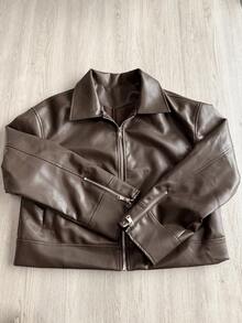 DAZY Women's Loose Fit Lapel PU Jacket, Suitable For Spring Outings And Autumn/Winter - Coffee Brown - View 3