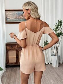 EMERY ROSE Women's Summer Casual Solid Color Off-Shoulder Jumpsuit - Apricot - View 3