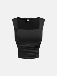 SHEIN Girlism 少女三件套黑色和粉色罗纹褶皱圆领无袖吊带背心打底衫 - 粉色 - 查看 4