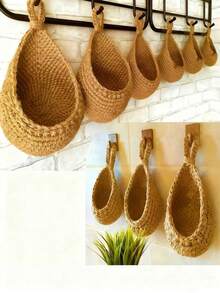 1PC Bohemian Woven Teardrop Wall Hanging Basket Storage For Kitchen Fruits Vegetables Home Decor Organizer Plant Holder Farmhouse Style - Khaki - View 3