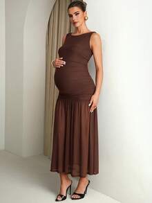 MaterniChic Maternity Clothes Maternity  Dress Summer Pregnant Clothes Brown Maternity Dress Highly Elastic Elegant - Brown - View 3