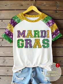 EMERY ROSE Áo thun nữ cỡ lớn tay ngắn cổ tròn, thoải mái, phối chữ và sequin nhiều màu sắc, thích hợp mặc hàng ngày và đi nghỉ mát. - Nhiều màu - Xem 1