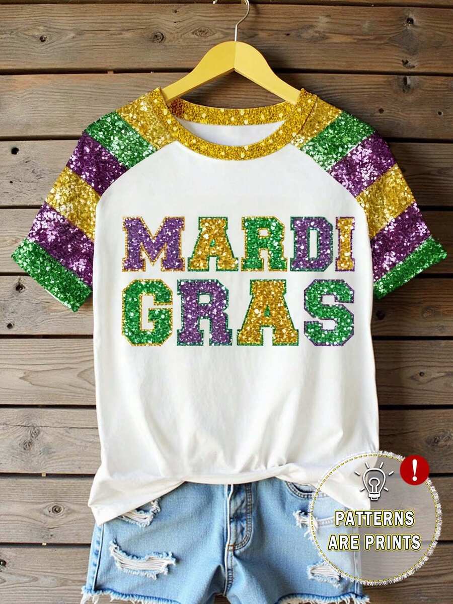 EMERY ROSE Áo thun nữ cỡ lớn tay ngắn cổ tròn, thoải mái, phối chữ và sequin nhiều màu sắc, thích hợp mặc hàng ngày và đi nghỉ mát. - Nhiều màu - Xem 1