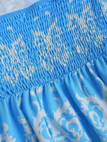 Olithes 复古极简刺绣系带吊带短裙 - 藍色 - 查看 4