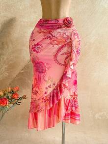 Soleia 全新针织花卉荷叶边长款 A 字裙 - 彩色 - 查看 6