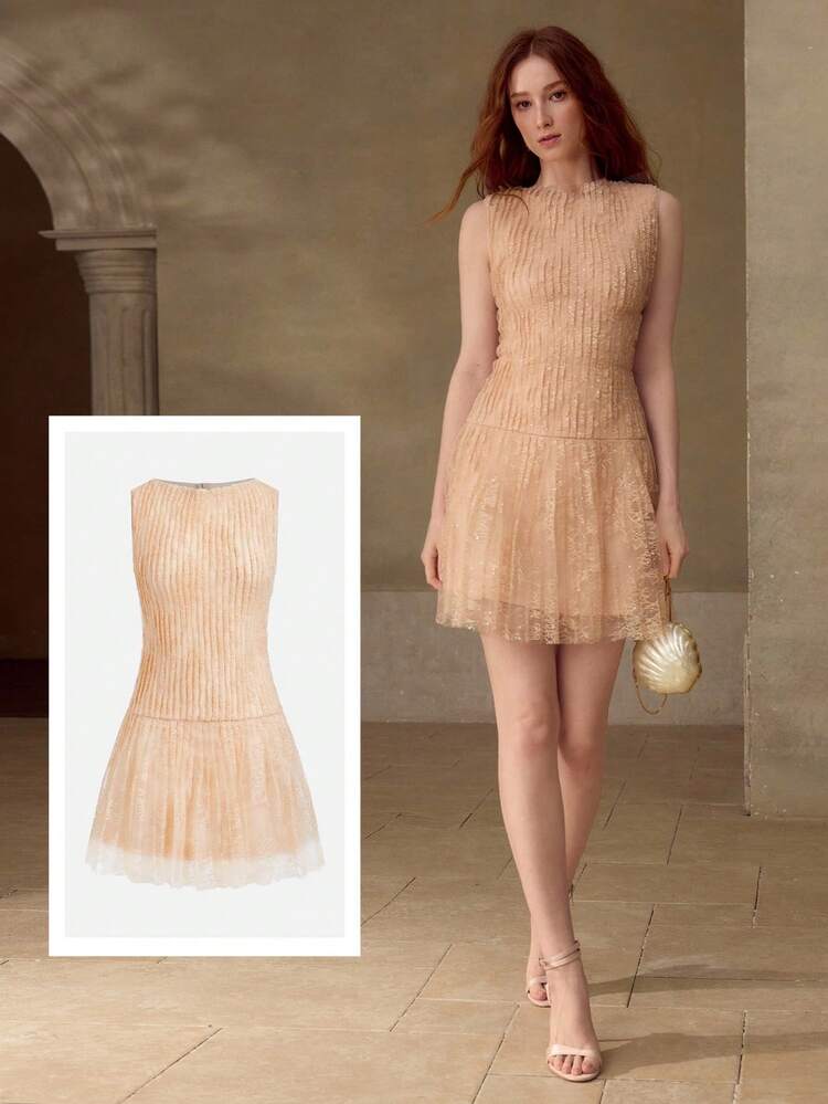 LACE SLEEVELESS PLEATED DRESS, SPRING/SUMMER