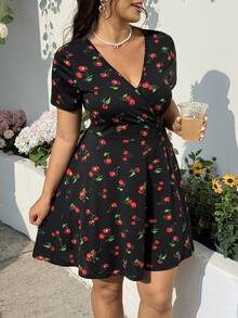 GalTyme Vestido casual con estampado de cerezas para mujer talla grande, primavera/verano - Multicolor - Ver 3