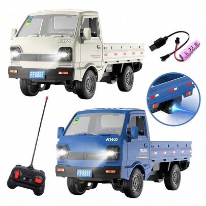 MINKOJA 1pc Remote-Controlled Simulated Cargo Truck, Children's Remote-Controlled Mini Truck Toy With Lights, Early Learning And Hands-On Skill Development, Creative Birthday Gift, Perfect For Boys Who Love Construction Vehicles
