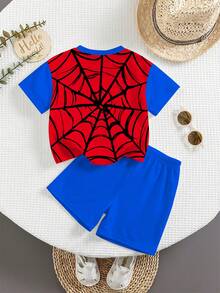 SHEIN 2pcs/Set Young Boy Casual Loose Comfortable Fashion Sports Style Round Neck Short Sleeve T-Shirt And Shorts Set,Suitable For Summer Everyday Wear - Multicolor - View 3
