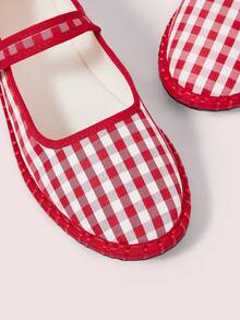 CUCCOO DOLLMOD Giày bệt nữ cổ điển màu đỏ kẻ caro, quai đơn. - Đỏ - Xem 9