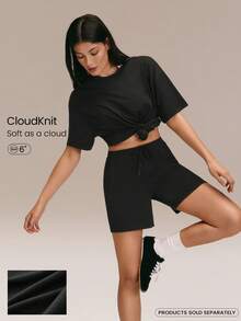 GLOWMODE 6英寸 CloudKnit Float On 超柔软弹力轻盈可调节抽绳松紧腰中腰侧袋短裤，日常休闲穿着 - 黑色 - 查看 1