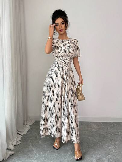 Elenzga Women's Fashionable Full Print Dress For Summer