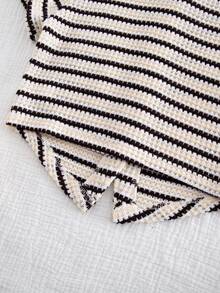 Summer Outfits Tween Girls' Casual Striped T-Shirt And Pants Set, Summer - Black and White - View 6