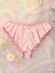 DelicateAllure Đồ lót cỡ lớn chất liệu satin crepe xếp nếp phối màu tương phản, kiểu dáng rộng rãi, thanh lịch và lãng mạn. - Hồng - Xem 1