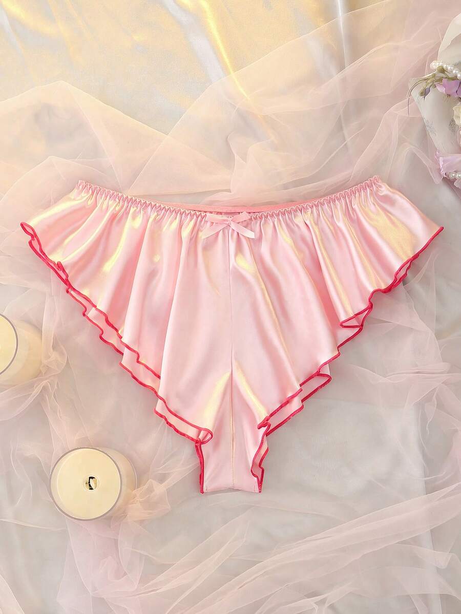 DelicateAllure Đồ lót cỡ lớn chất liệu satin crepe xếp nếp phối màu tương phản, kiểu dáng rộng rãi, thanh lịch và lãng mạn. - Hồng - Xem 1