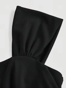 少女优雅无袖宽肩带腰部褶皱喇叭形黑色长款连衣裙，圣诞/新年派对礼服，女童正式礼服 - 黑色 - 查看 4