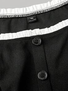 SHEIN MOD Áo kiểu tay cánh hoa màu đen trắng dành cho nữ cỡ lớn - Đen và trắng - Xem 4