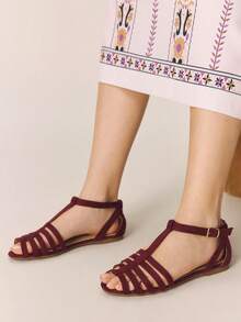 Styleloop Sandalias planas para mujer - Burdeos - Ver 3