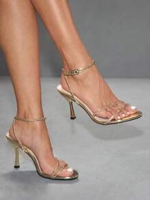 CUCCOO SZL 女士经典简约时尚性感高跟凉鞋，镶钻腰带设计，适合宴会、派对、节日、情人节、约会等场合穿着，性感迷人。 - 金色 - 查看 1