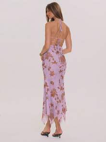 MUSERA Đầm maxi dài cổ yếm, dáng suông, chất liệu chiffon in hoa, thích hợp cho mùa xuân hè, thanh lịch, dự tiệc cưới, kỳ nghỉ, lễ hội, tuần trăng mật, quán cà phê. - Nhiều màu - Xem 4