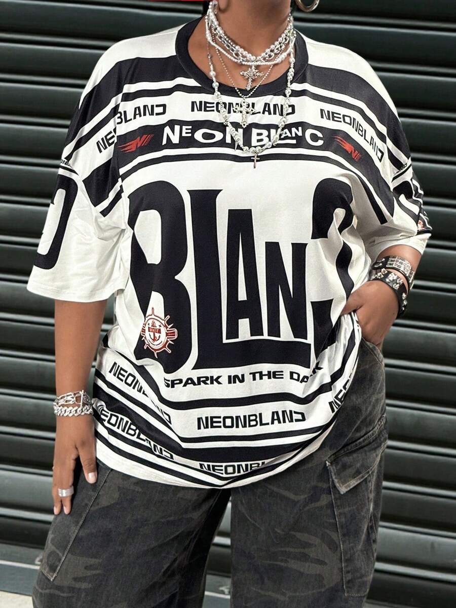 SHEIN CURVE+ Plus Size Women's Printed T-Shirt, Pattern T-Shirt, Fashion T-Shirt, Summer Tops - Multicolor - View 1