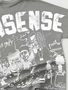 ROMWE MEN Street Life 1件男士卡通蝙蝠袖圆领短袖休闲T恤 - 灰色 - 查看 4