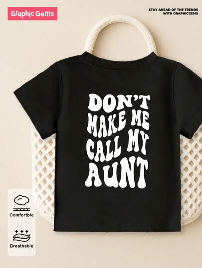 SHEIN Young Girl Casual Minimalist Pattern Short Sleeve Round Neck T-Shirt, Suitable For Summer