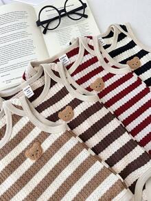 LMoss Kids 4pcs Baby Boy Knitted Striped Crew Neck Casual Romper Set - Multicolor - View 5