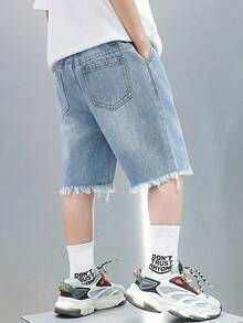 Bubblio Young Boy蓝色牛仔破洞宽松短裤 - 淺色水洗藍 - 查看 2