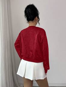 Selianne 女士休闲水钻蝴蝶结图案圆领卫衣，适合春秋季穿着 - 紅色 - 查看 2