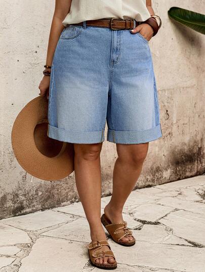 EMERY ROSE Plus Size Casual Everyday Washed Slant Pocket Denim Shorts,Summer Women Romantic/Prom/Formal/Birthday/90s /Business Casual Woman/Elegant/Western Wear/Going Out/Fashion/Casual/Y2k /Club/Office /Cocktail/Vintage/Bodycon/Rave Festival/Funny/Classy/Old Money/Streetwear/Vacation /Country Concert /Work /Modest/Spring Break/Bachelorette /Concert/Baddie/Basic/Graduation,2026 Summer New Plus Size Denim Shorts, High Waist Cuffed Wide Leg Bermuda Shorts For Women 🇺🇸
,Retro Washed Denim Bermuda Shorts, Plus Size High Waist Elastic Back Loose Casual Five-Point Pants, Plus Size High Waist Cuffed Denim Bermuda Shorts, Summer Elastic Back Loose Casual Trousers ,Elegant Light Wash Denim Shorts, 2026 New Plus Size High Waist Cuffed Wide Leg Casual Bermuda Shorts