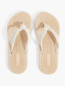 Flat-Bottomed Summer Outer Wear Fashionable Casual Versatile Women's Slippers Beach Outfit Flip Flops - Beige - View 5