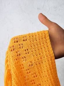 Slaydiva 26SS Spring/Summer Vacation Beach Sexy Yellow Halter Two Pieces Set With Tassels - Yellow - View 9