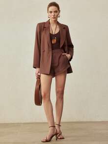 MOTF PREMIUM LINEN LACE PATCHWORK TIE-UP BLAZER, VINTAGE STYLE, SPRING/SUMMER - Coffee Brown - View 4