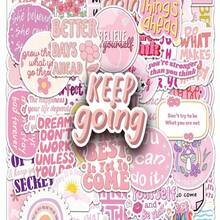 50Pcs/Pack Pink Inspirational English Quotes Graffiti Stickers, Waterproof Self-Adhesive DIY Decorative Decals For Luggage, Phone Cases, Notebooks, Helmets, Skateboards, Strong Adhesion, Perfect For Festivals & Birthdays - multicolor - View 8