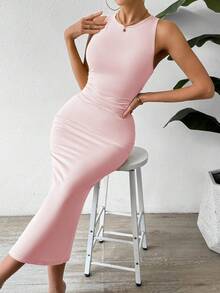 Olithes 夏季休闲优雅音乐会商务约会旅行度假圆领褶皱腰身修身无袖长裙 - 彩色 - 查看 5