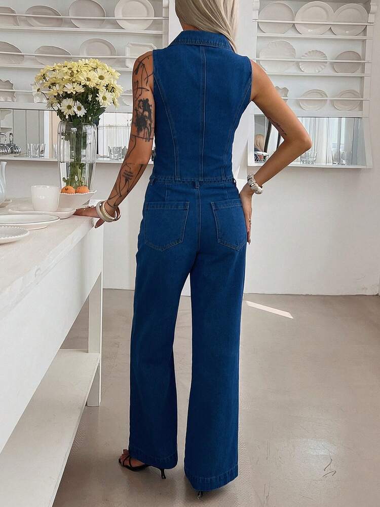 Women's Casual Washed Denim Vest & Wide Leg Pants 2-Piece Suit, Spring/Summer,Wedding Guest Dress Women