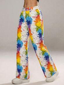 SHEIN ICON Quần jeans nữ ống rộng dáng suông, in họa tiết vẩy sơn, có túi, kiểu dáng thường ngày. - Nhiều màu - Xem 3