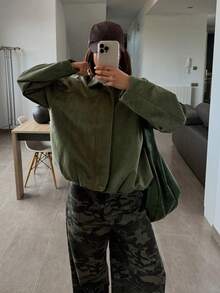 DAZY Women's Suede Collar Casual Jacket, Autumn/Winter - Army Green - View 3