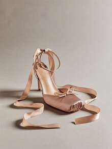 Hauture Sepatu Hak Tinggi Wanita Elegan dengan Hiasan Pita dan Tali Pergelangan Kaki - Coral Pink - View 5