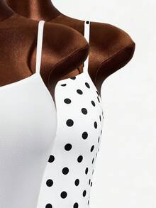 Mistrie 2 Pack Women's Side Cutout Open Back Bodysuit,White With Black Polka Dots,Summer Seksi Chic Beach Club,Solid Color Summer Outfits Tops Clothes - Black and White - View 5