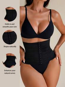 Sirith 女士休闲舒适黑色针织面料收腹内裤束腰带 - 黑色 - 查看 1