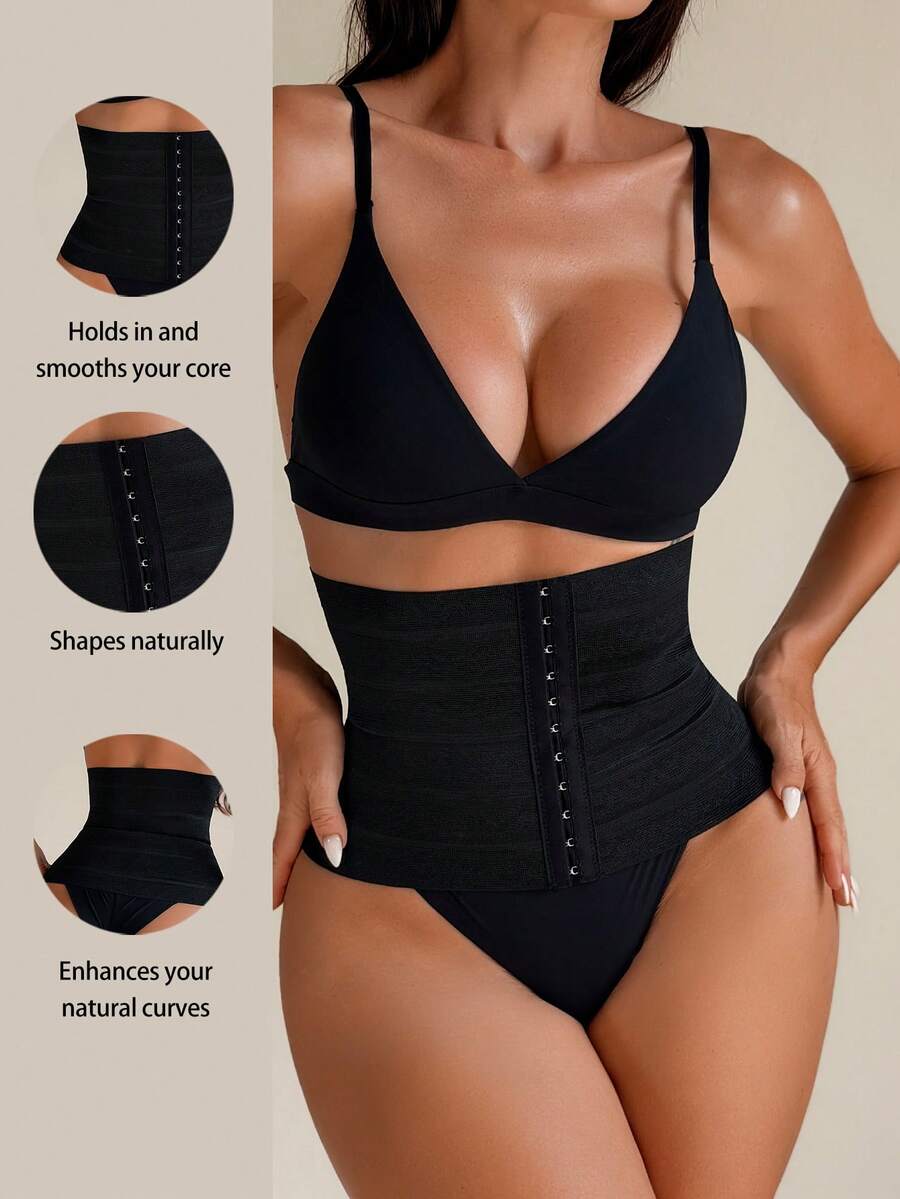 Sirith 女士休闲舒适黑色针织面料收腹内裤束腰带 - 黑色 - 查看 1