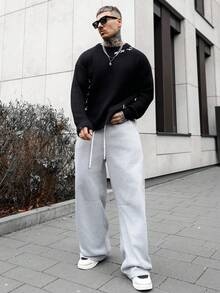 Artur Kramer ANDREILEE 男士街头时尚设计手工系带下摆和袖口做旧流苏黑色简约休闲宽松套头针织衫，适合春、秋、冬三季穿着。 - 黑色 - 查看 4