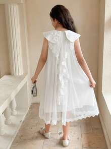 Dazy Kids Tween Girls' Elegant Lace Trim Mesh Summer Dress - White - View 6