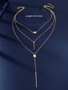 Arave 1 件时尚多层链条长项链 - 金黃色 - 查看 3