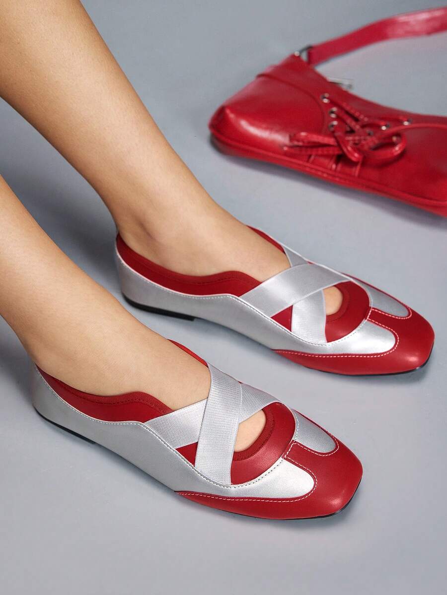 CUCCOO GRLICON Women's Criss-Cross Decor Flat Shoes, Colorblock Motorcycle Style Casual Slip-On, Suitable For Spring/Summer, Vacation, Travel, 2000s Fashion - Multicolor - View 1