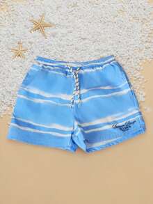 SUMWON 男童扎染泳裤，松紧腰带和抽绳设计，夏季海滩泳池度假泳装，青少年儿童热带假日泳裤 - 藍色 - 查看 1